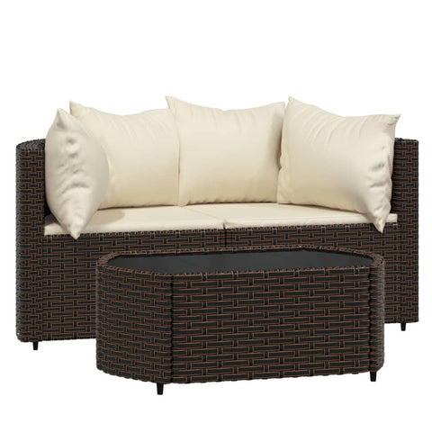 3-tlg. Garten-Lounge-Set mit Kissen Braun Poly Rattan