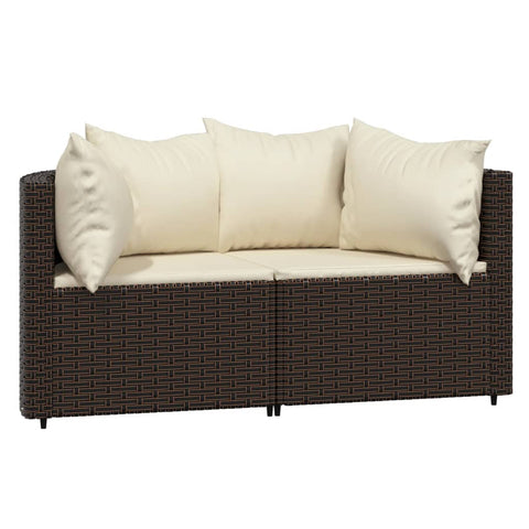 3-tlg. Garten-Lounge-Set mit Kissen Braun Poly Rattan