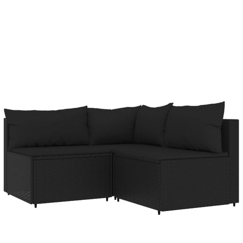 3-tlg. Garten-Lounge-Set mit Kissen Schwarz Poly Rattan