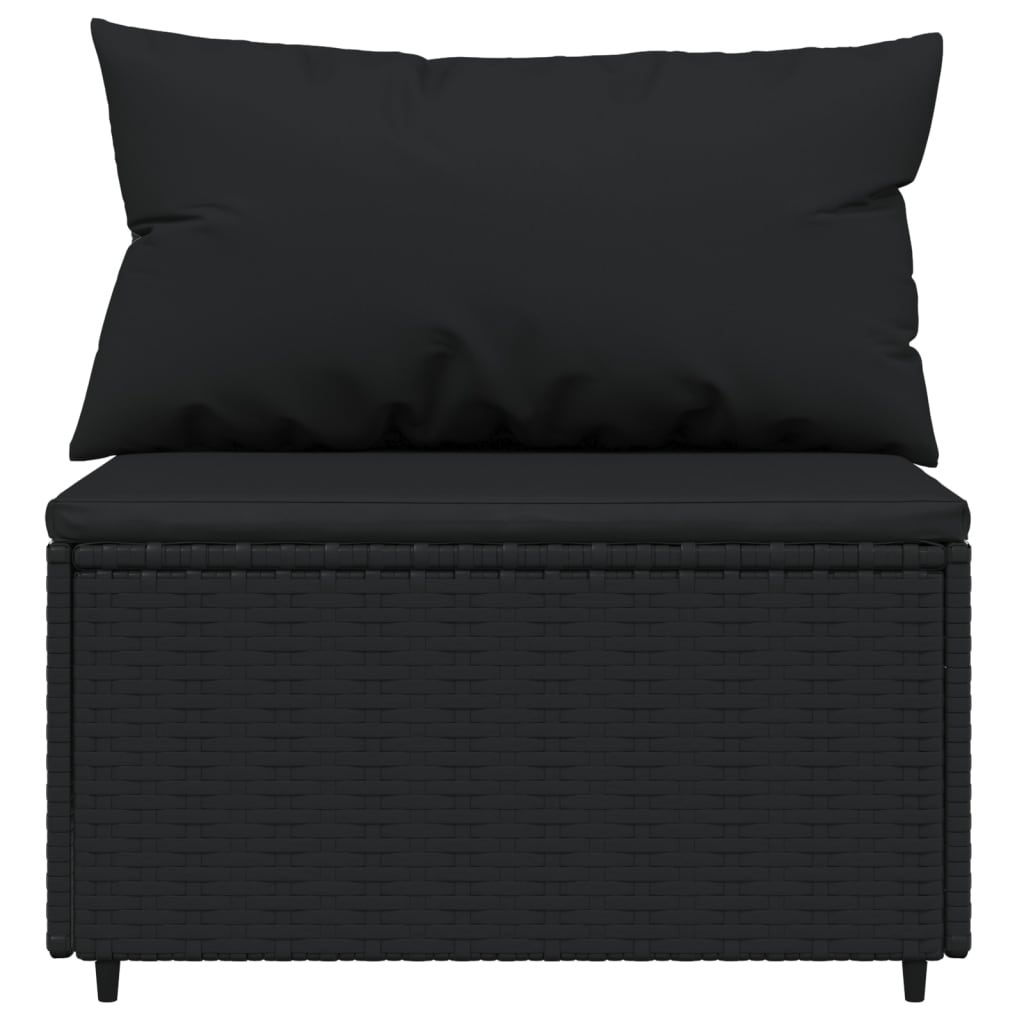 3-tlg. Garten-Lounge-Set mit Kissen Schwarz Poly Rattan