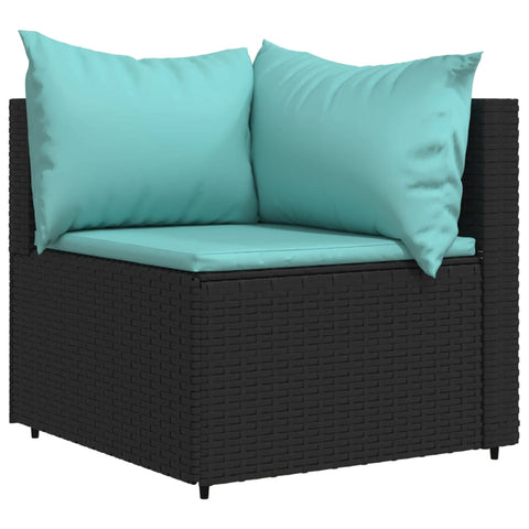 3-tlg. Garten-Lounge-Set mit Kissen Schwarz Poly Rattan