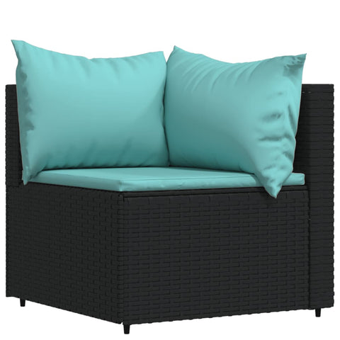 3-tlg. Garten-Lounge-Set mit Kissen Schwarz Poly Rattan