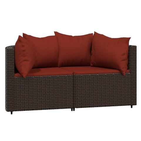 3-tlg. Garten-Lounge-Set mit Kissen Braun Poly Rattan