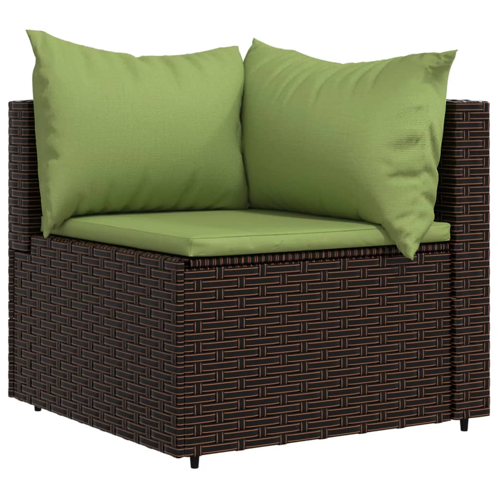 4-tlg. Garten-Lounge-Set mit Kissen Braun Poly Rattan