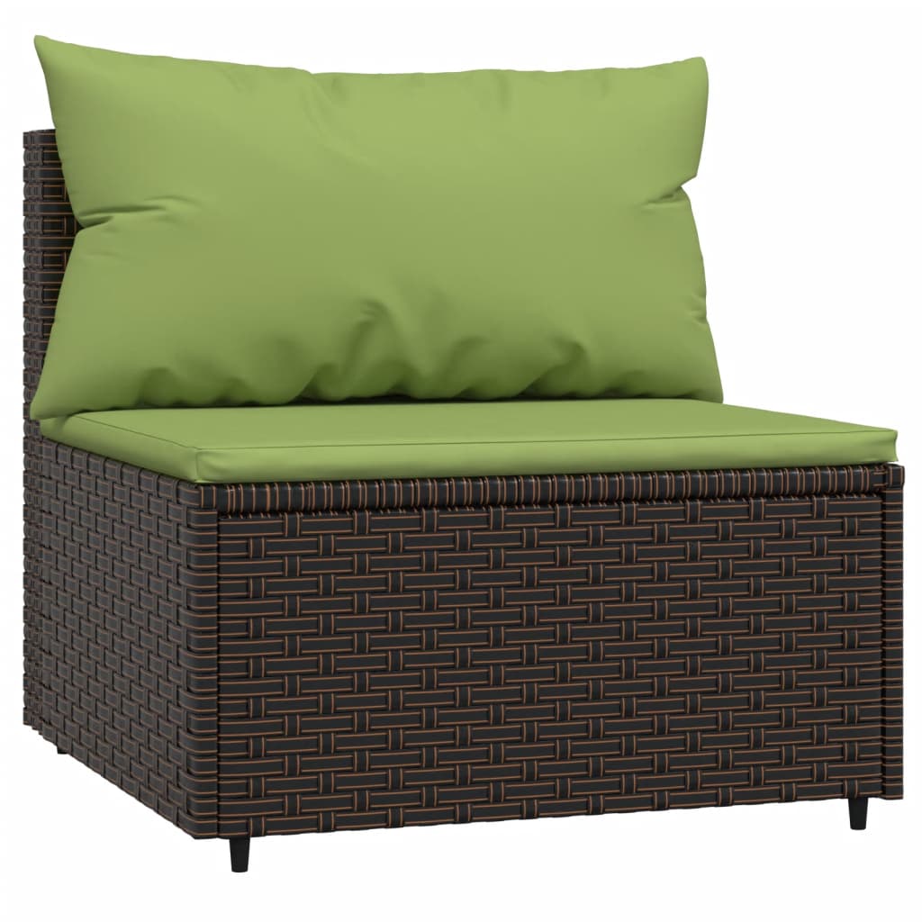 4-tlg. Garten-Lounge-Set mit Kissen Braun Poly Rattan