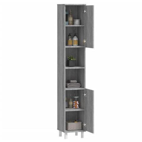 Badschrank Grau Sonoma 30x30x179 cm Holzwerkstoff