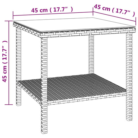 Beistelltisch Braun 45x45x45 cm Poly Rattan und Hartglas