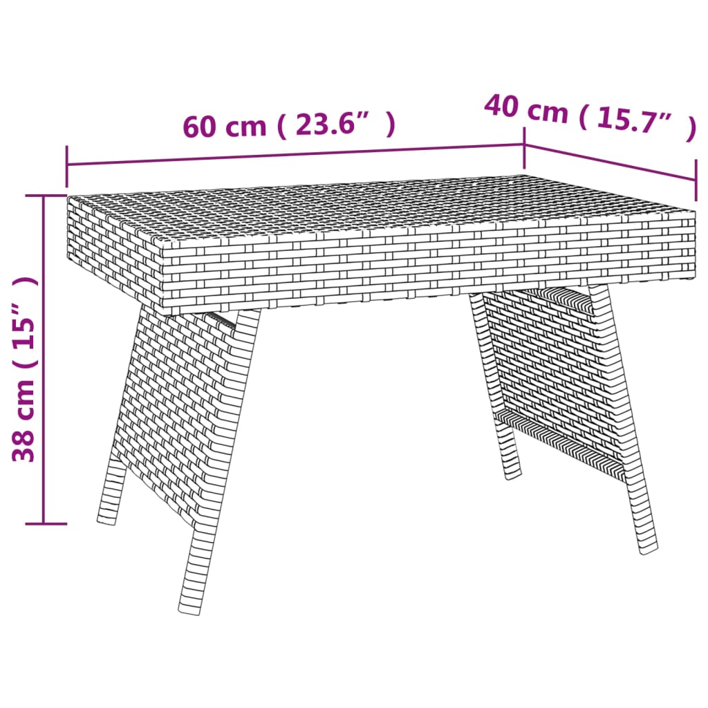 Beistelltisch Klappbar Schwarz 60x40x38 cm Poly Rattan