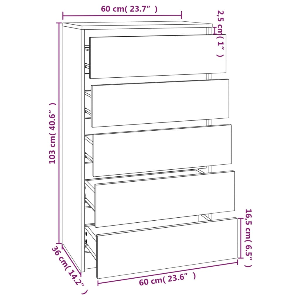 Schubladenschrank Betongrau 60x36x103 cm Holzwerkstoff