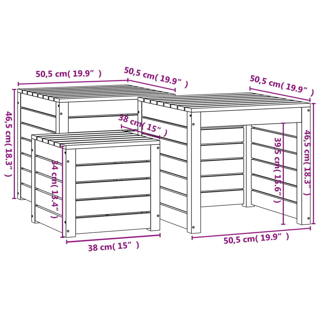 3-tlg. Gartenbox-Set Grau Massivholz Kiefer