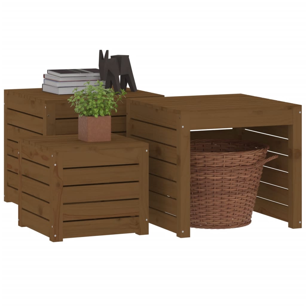 3-tlg. Gartenbox-Set Honigbraun Massivholz Kiefer