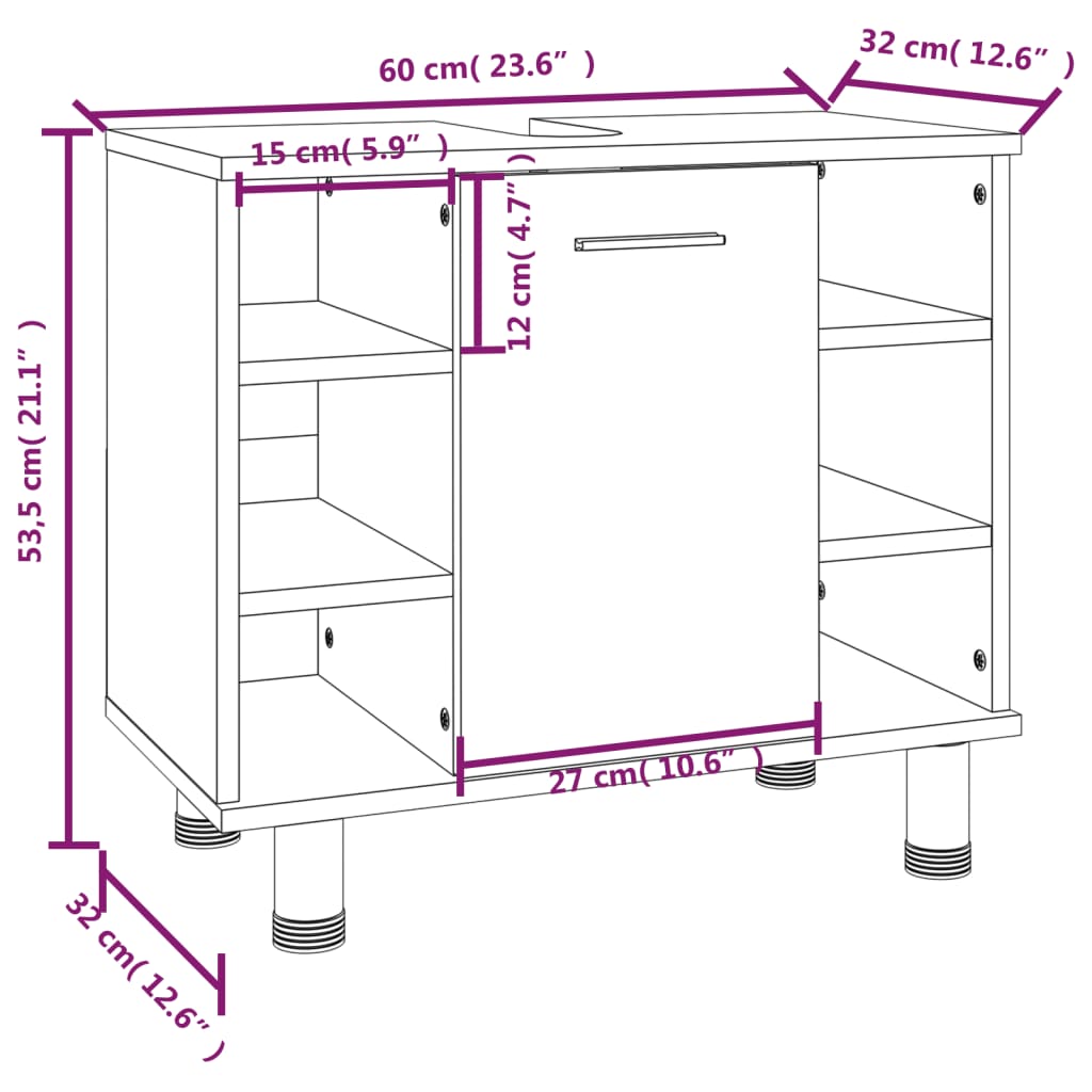 Badschrank Räuchereiche 60x32x53,5 cm Holzwerkstoff