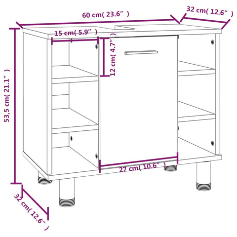 Badschrank Braun Eichen-Optik 60x32x53,5 cm Holzwerkstoff