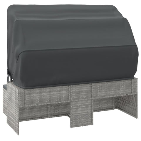 3-Sitzer-Gartensofa mit Dach und Fußhocker Grau Poly Rattan