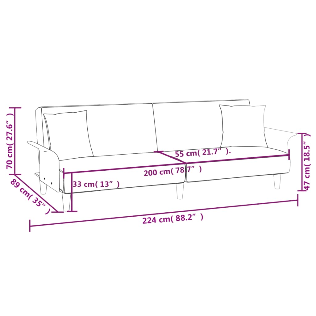 Schlafsofa mit Armlehnen Taupe Stoff