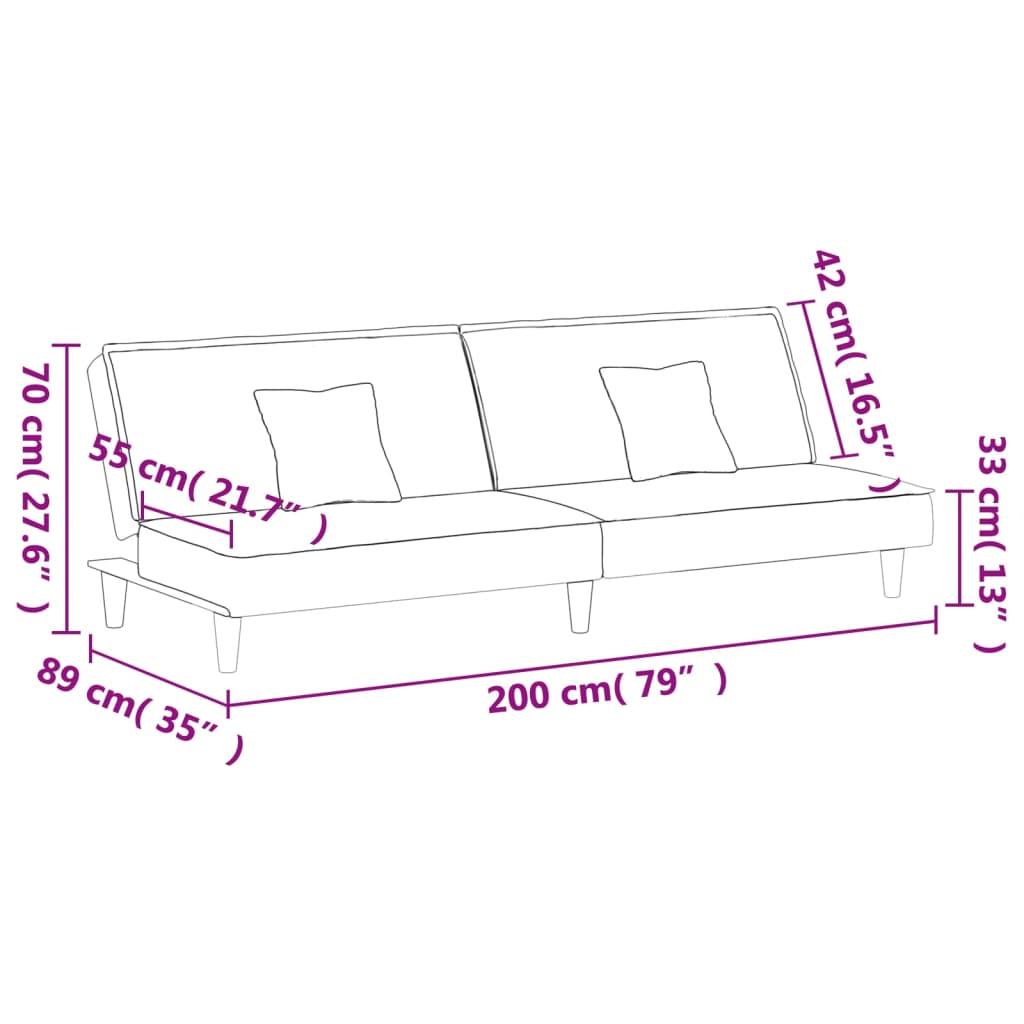 Modernes Schlafsofa mit verstellbarer Rückenlehne und Kissen – 200 cm breit, Stoffbezug, vielseitig nutzbar  in Taupe & Hellgelb