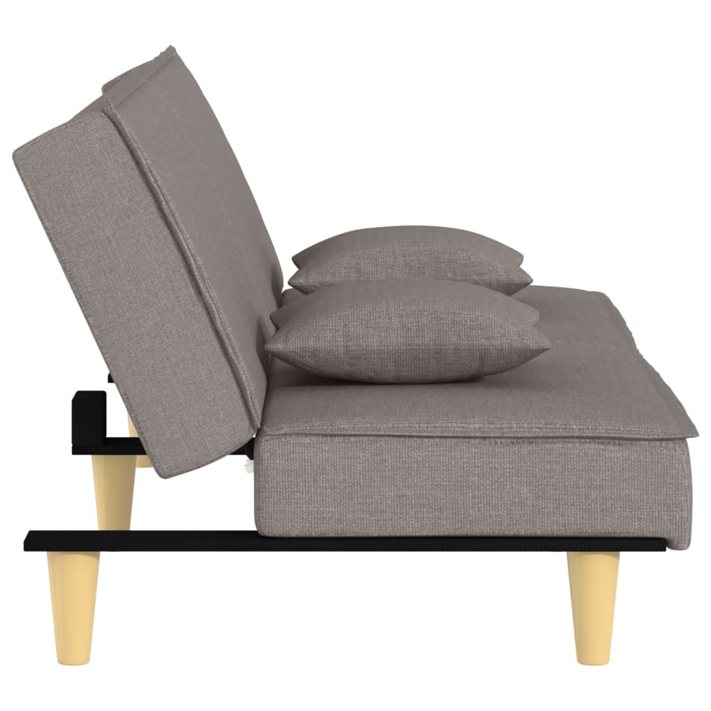 Modernes Schlafsofa mit verstellbarer Rückenlehne und Kissen – 200 cm breit, Stoffbezug, vielseitig nutzbar  in Taupe & Hellgelb