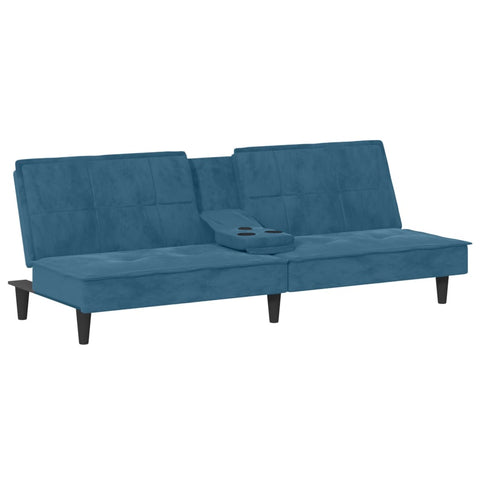 Schlafsofa mit Getränkehaltern Blau Samt