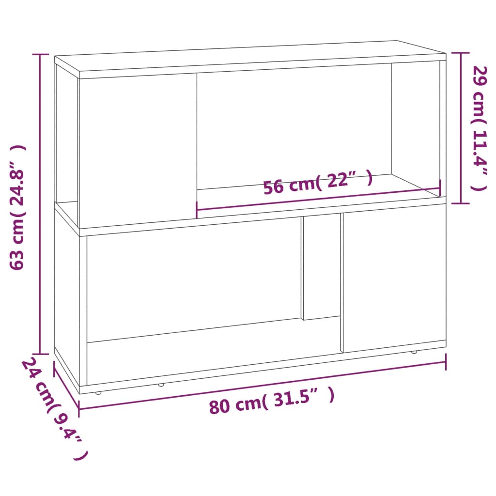 Bücherregal/Raumteiler Braun Eichen-Optik 80x24x63 cm