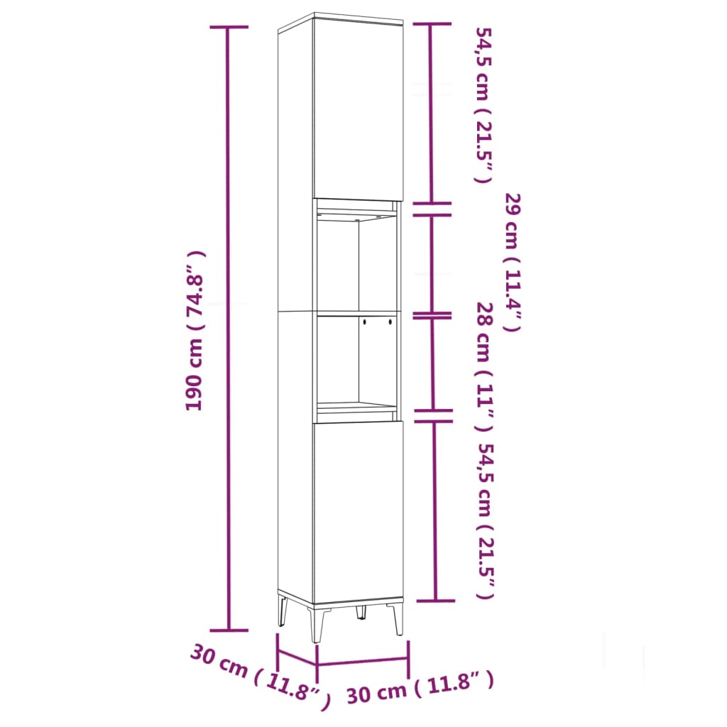 Badschrank Weiß 30x30x190 cm Holzwerkstoff