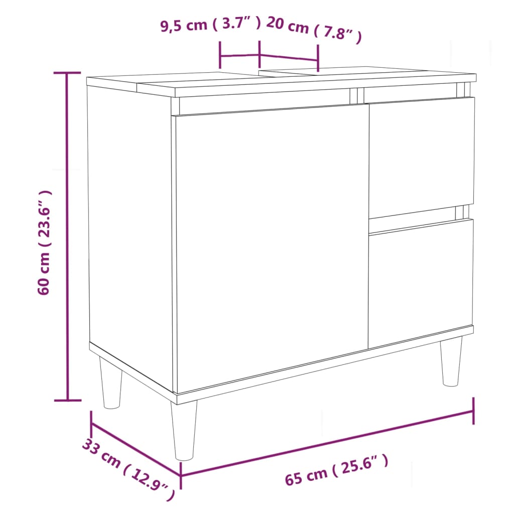 Badschrank Hochglanz-Weiß 65x33x60 cm Holzwerkstoff