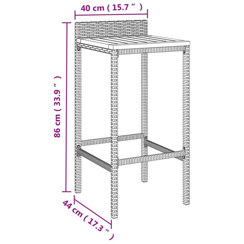 Barhocker 2 Stk. Grau Poly Rattan und Massivholz Akazie