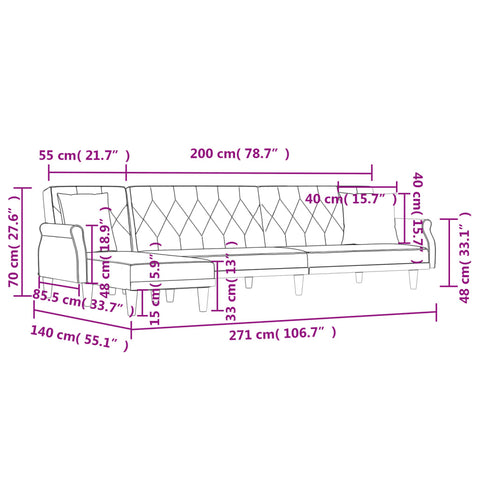 Schlafsofa in L-Form Blau 271x140x70 cm Samt