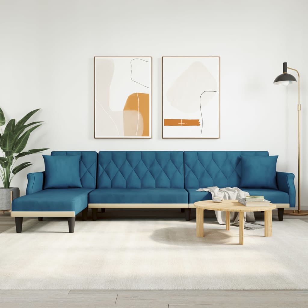 Schlafsofa in L-Form Blau 271x140x70 cm Samt