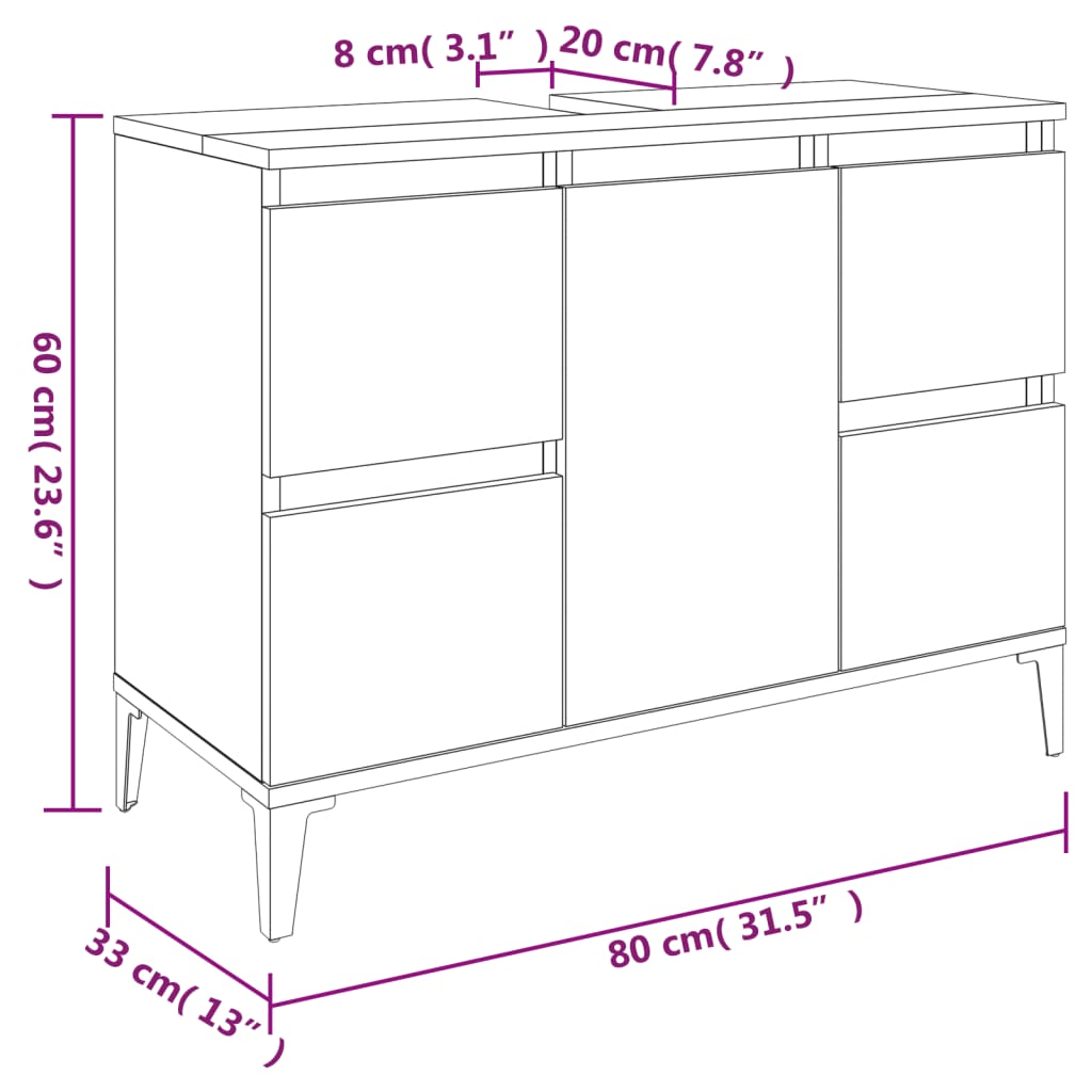 3-tlg. Badmöbel-Set Räuchereiche Holzwerkstoff