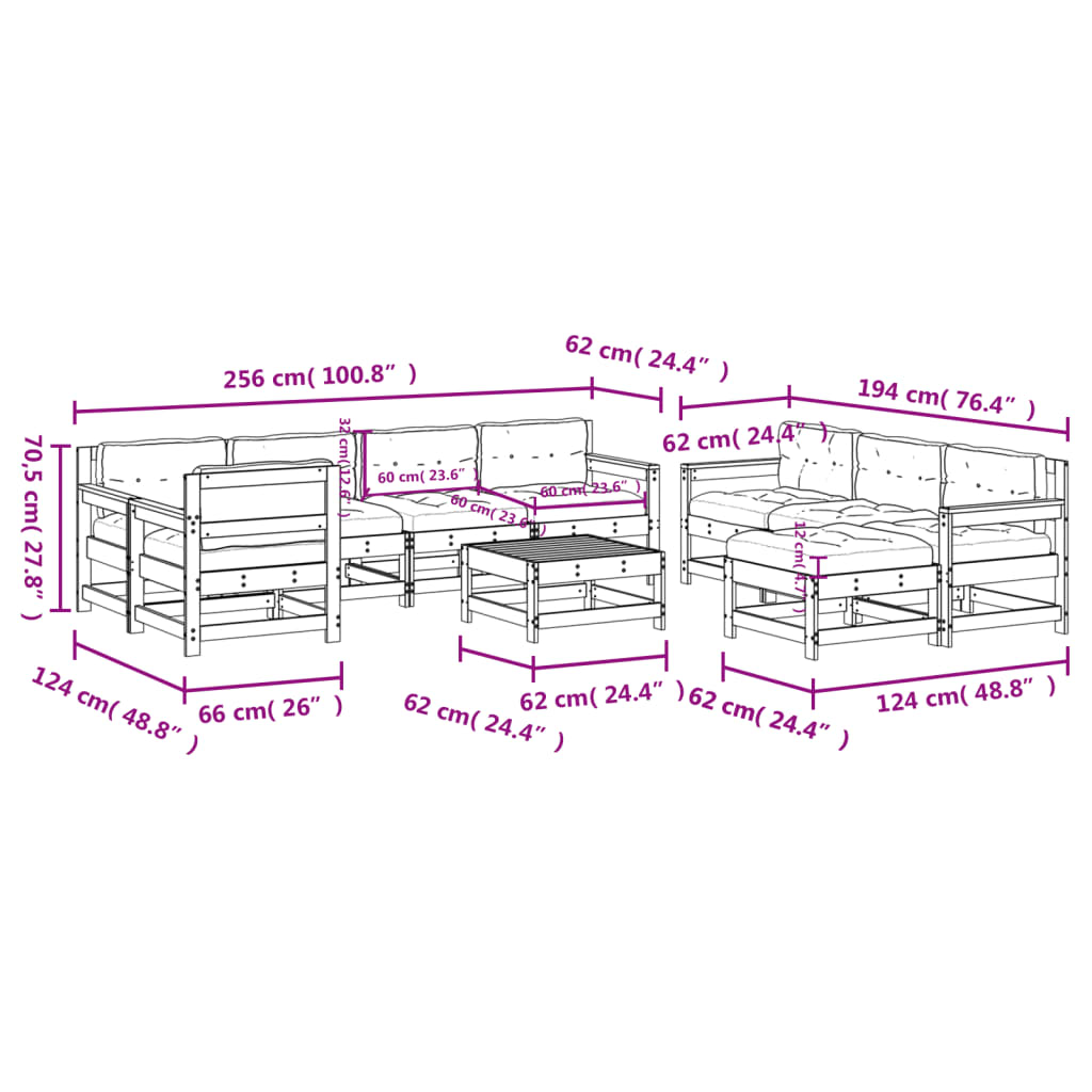 10-tlg. Garten-Lounge-Set mit Kissen Massivholz Douglasie
