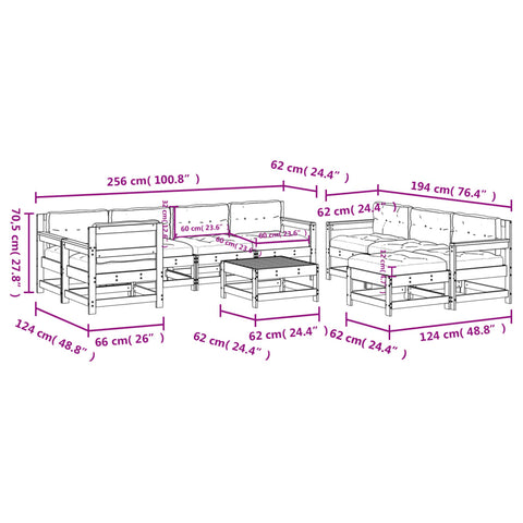 10-tlg. Garten-Lounge-Set mit Kissen Massivholz Douglasie
