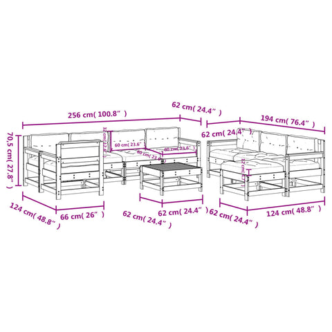10-tlg. Garten-Lounge-Set mit Kissen Kiefernholz Imprägniert