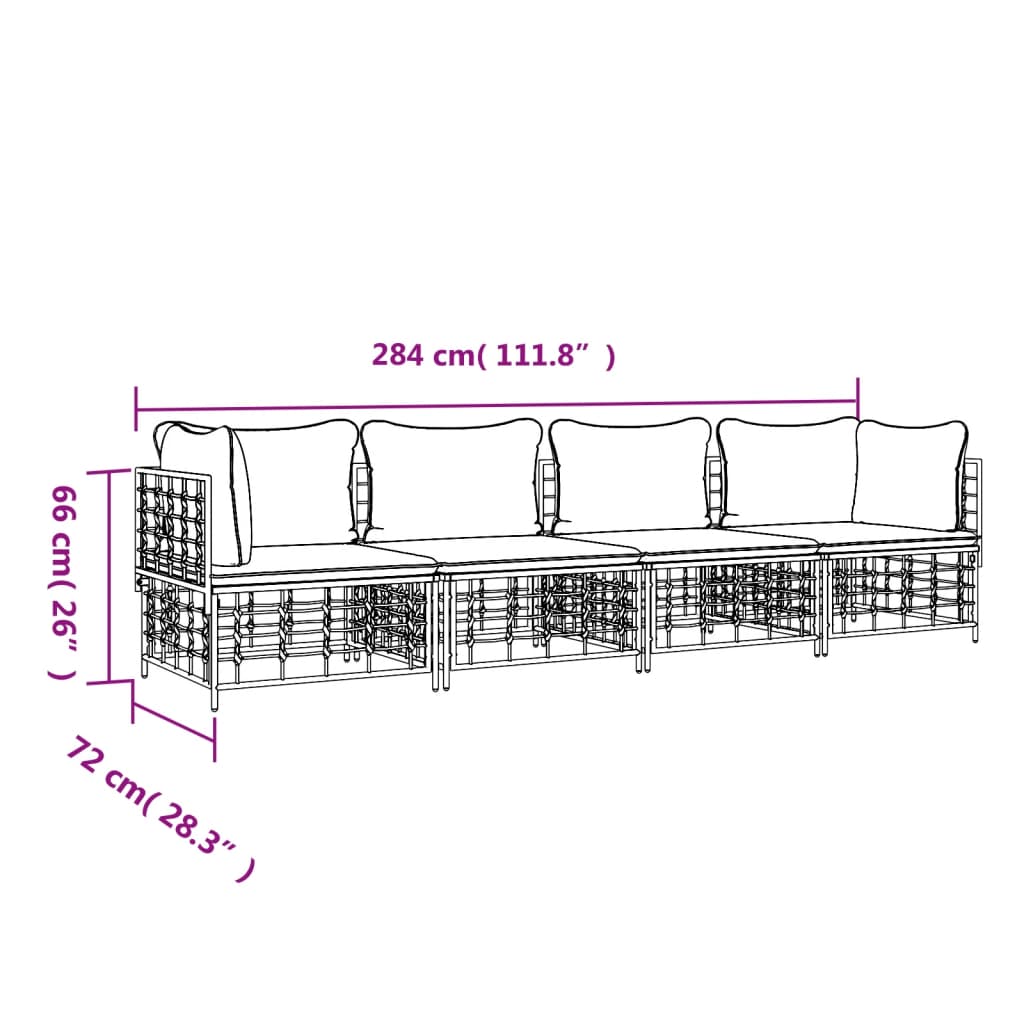 4-tlg. Garten-Lounge-Set mit Kissen Anthrazit Poly Rattan