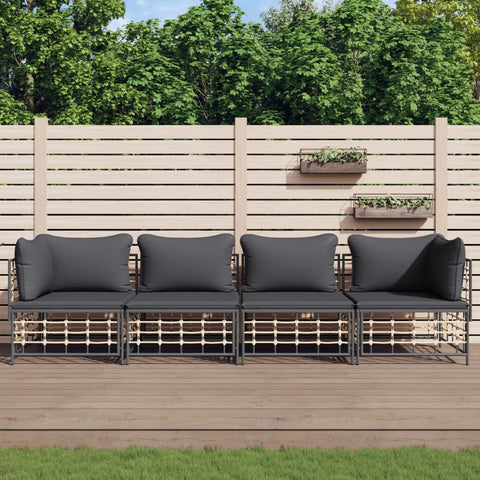 4-tlg. Garten-Lounge-Set mit Kissen Anthrazit Poly Rattan