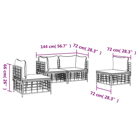 4-tlg. Garten-Lounge-Set mit Kissen Anthrazit Poly Rattan