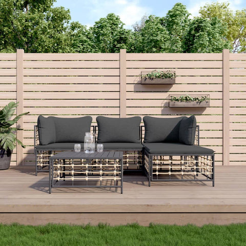 4-tlg. Garten-Lounge-Set mit Kissen Anthrazit Poly Rattan