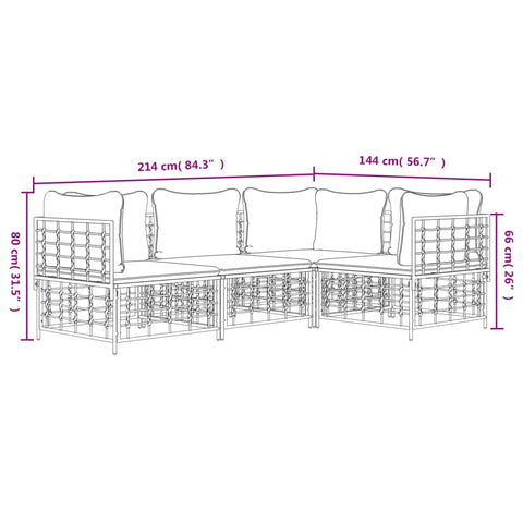 4-tlg. Garten-Lounge-Set mit Kissen Anthrazit Poly Rattan