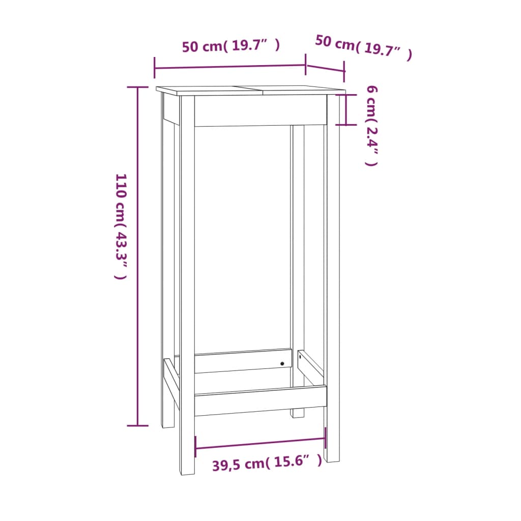 Bartisch 50x50x110 cm Massivholz Kiefer