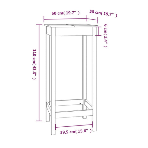 Bartisch 50x50x110 cm Massivholz Kiefer