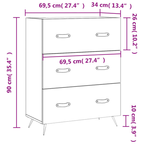 Kommode Hochglanz-Weiß 69,5x34x90 cm Holzwerkstoff