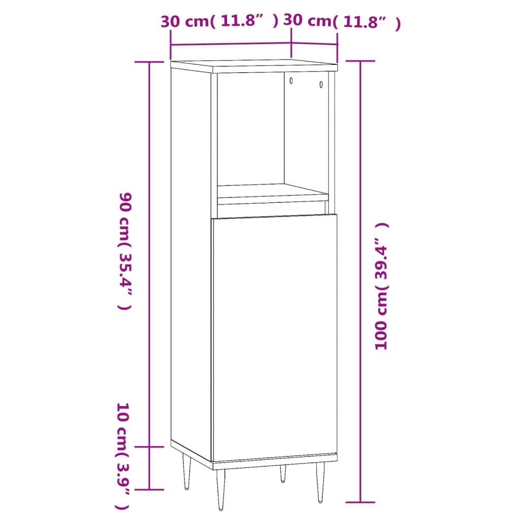 Badschrank Schwarz 30x30x100 cm Holzwerkstoff