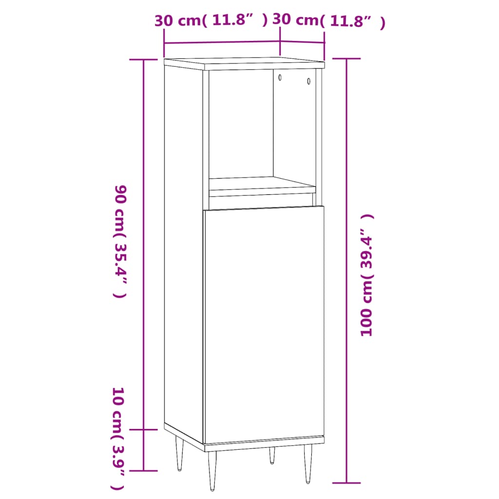 Badschrank Betongrau 30x30x100 cm Holzwerkstoff