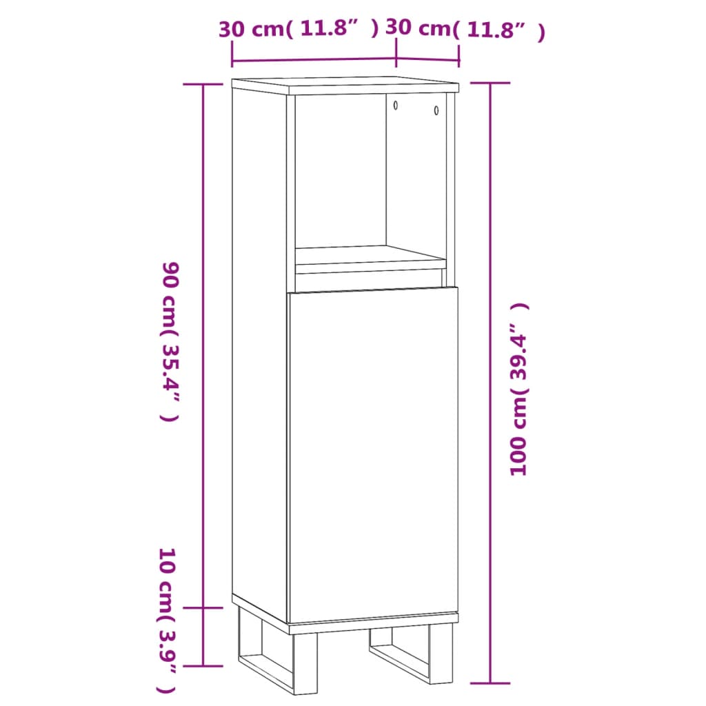 Badschrank Betongrau 30x30x100 cm Holzwerkstoff