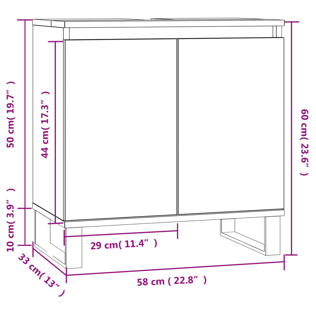 Badschrank Grau Sonoma 58x33x60 cm Holzwerkstoff