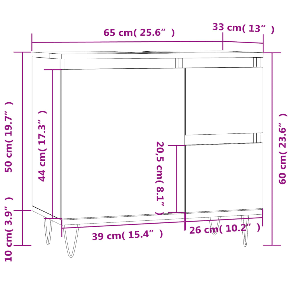 Badschrank Hochglanz-Weiß 65x33x60 cm Holzwerkstoff