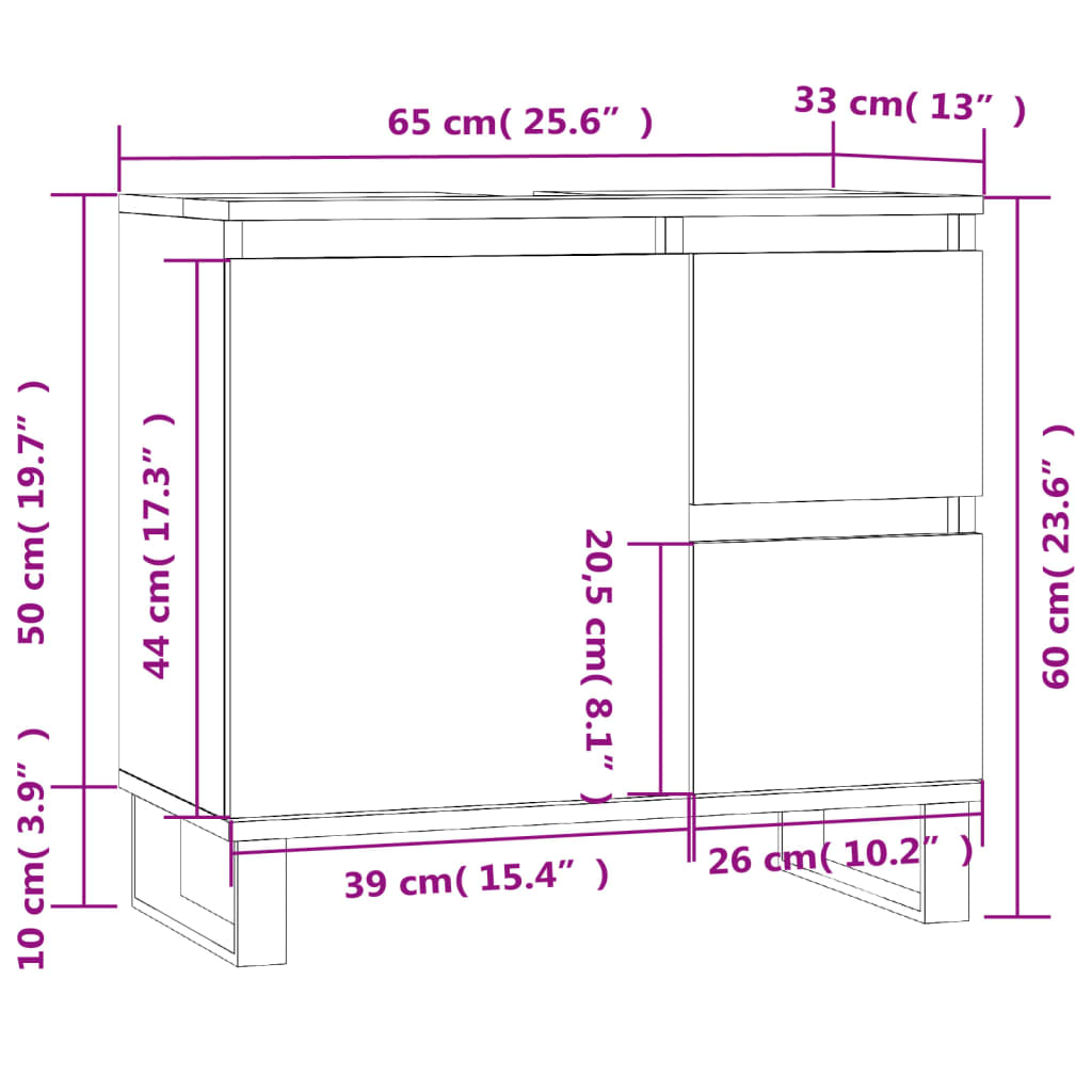 Badschrank Grau Sonoma 65x33x60 cm Holzwerkstoff