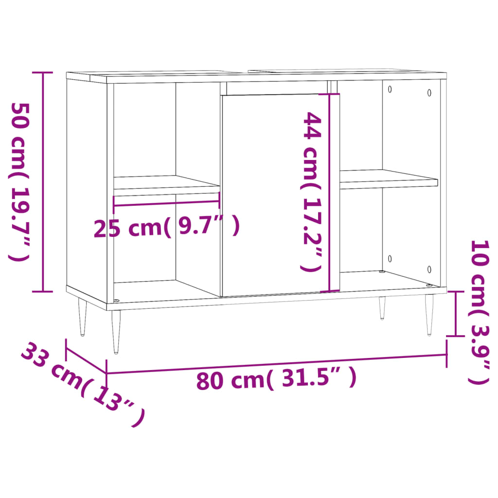 Badschrank Betongrau 80x33x60 cm Holzwerkstoff