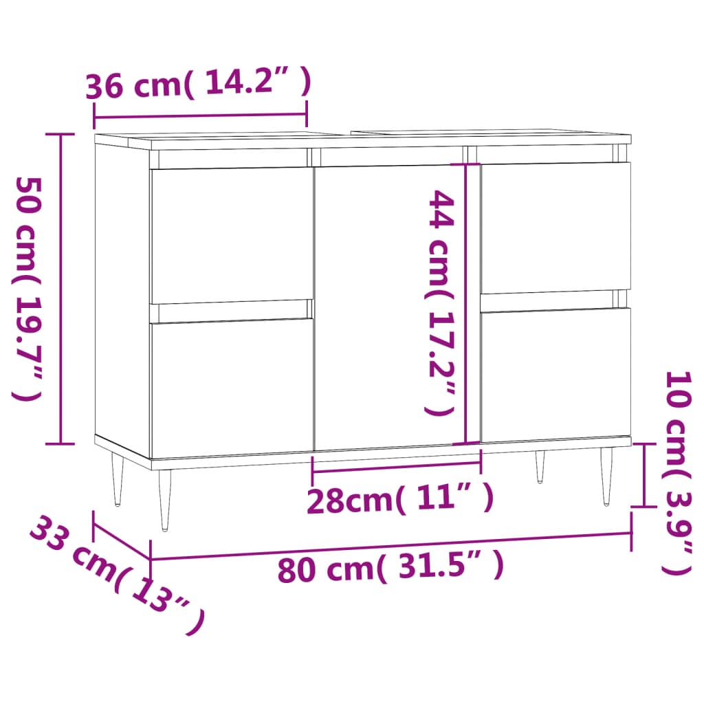 Badschrank Weiß 80x33x60 cm Holzwerkstoff