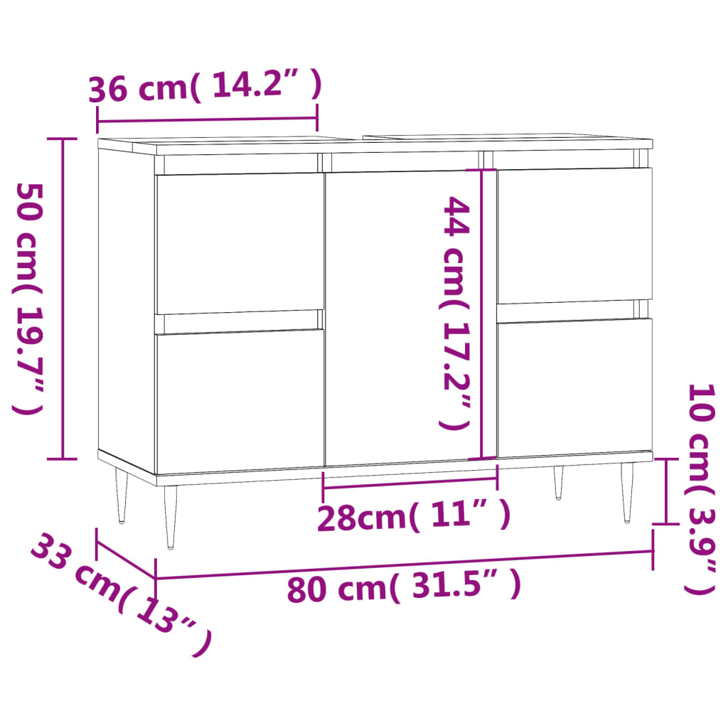 Badschrank Schwarz 80x33x60 cm Holzwerkstoff