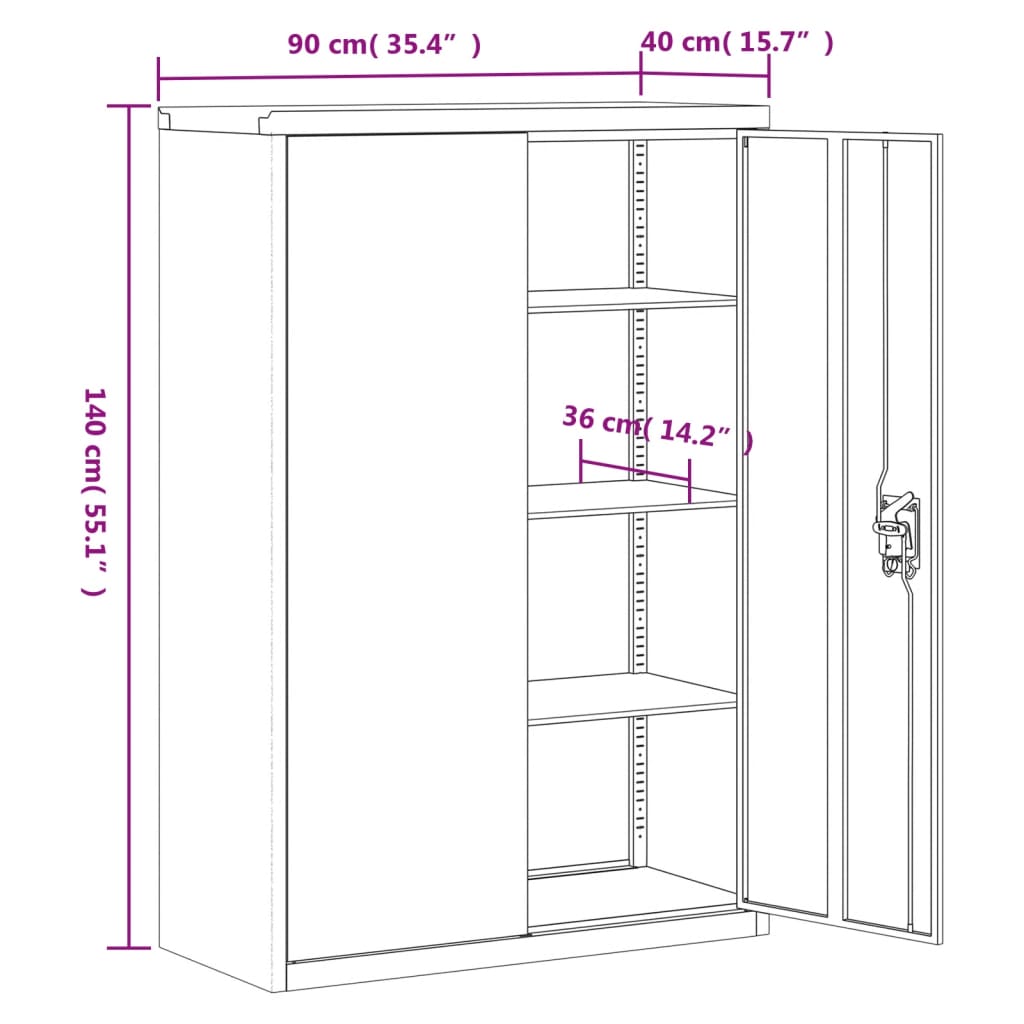 Aktenschrank Anthrazit 90x40x140 cm Stahl